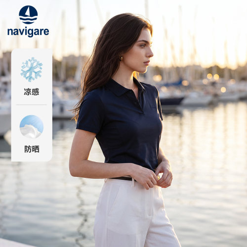[凉感]Navigare小帆船2026夏季新款女防晒T恤透气翻领短袖POLO衫