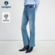 显瘦裤 女秋冬新款 Navigare意大利小帆船蓝色微喇牛仔裤 子 磨毛