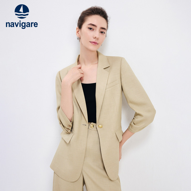 Navigare意大利小帆船修身小西装女26春夏新品气质通勤七分袖单西