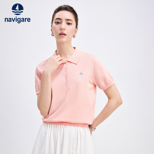 Navigare弹力翻领针织polo衫