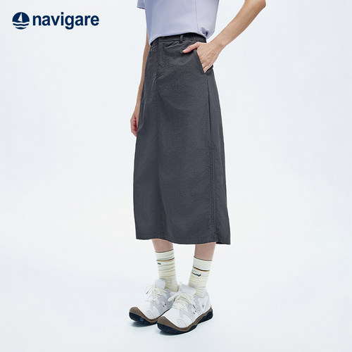 Navigare意大利小帆船2026夏季休闲裙女透气高腰抽绳直筒半身裙子