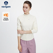 Navigare意大利小帆船毛感锁温长袖 半开领体恤衫 T恤女士秋季 新款