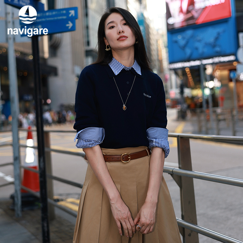 [明星同款]Navigare意大利小帆船25秋季新款纯羊毛针织衫女士毛衣