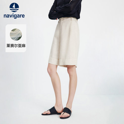 [亚麻]navigare意大利小帆船2026夏季老钱风五分裤透气休闲中裤女