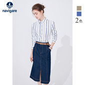 女长袖 秋季 新款 Navigare意大利小帆船休闲衬衫 条纹衬衣通勤寸衫