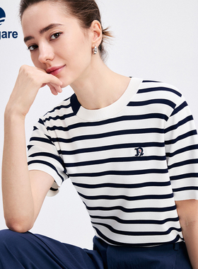 Navigare意大利小帆船通勤短袖T恤衫女26夏季新品高弹力条纹体恤