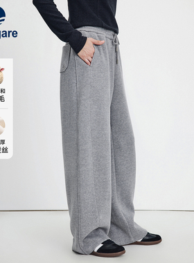 Navigare意大利小帆船磨毛保暖弯刀裤女25秋冬新款灰色厚款休闲裤