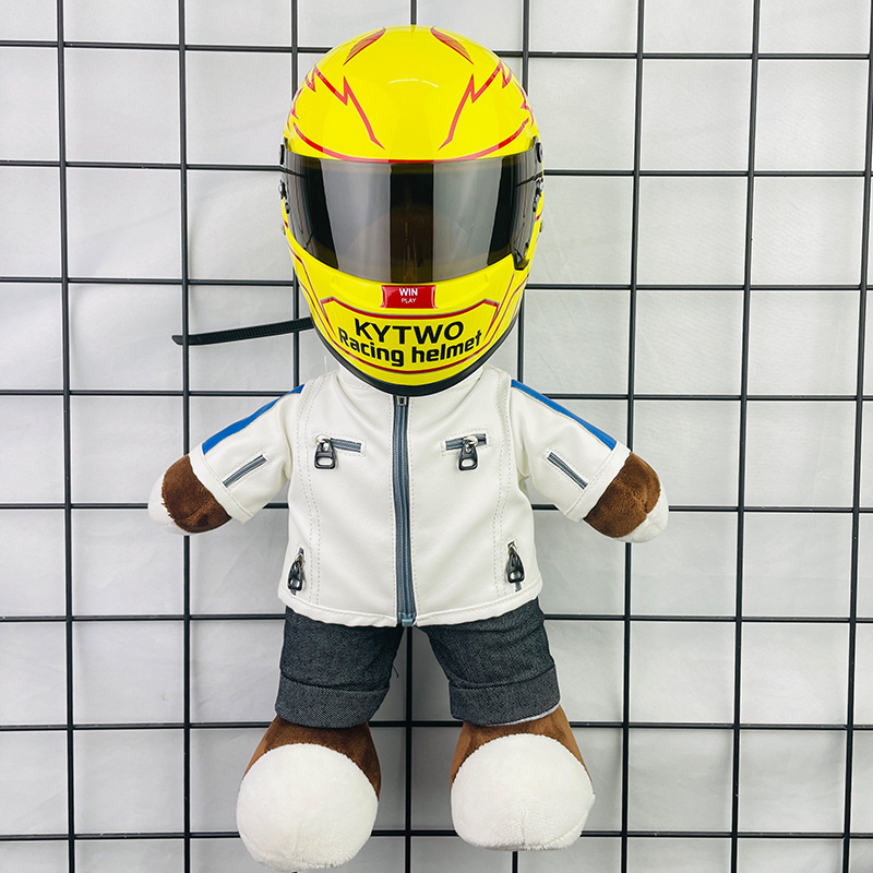 F1赛车头盔模型汽车尾箱挂件居家摆件毛绒小熊公仔迷你头盔模型