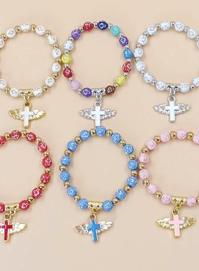 跨境热销爆款天使翅膀十字架串珠手链男女百搭日常佩戴手饰批发