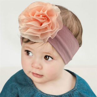 2023欧美春季 柔软儿童发带 宽边花朵弹力头巾 婴儿发带 新款