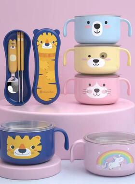 Goryeobaby韩国汤碗小学生 儿童316不锈钢防烫防摔带盖饭碗盒餐具