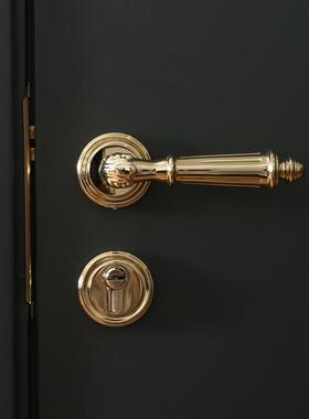 INDOORS法式简欧金色黄铜房门锁纯铜静音家用卫生间通道锁门把手