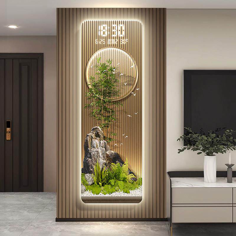万年历2025年新款智能客厅格栅挂件中式富贵竹玄关电子时钟装饰画