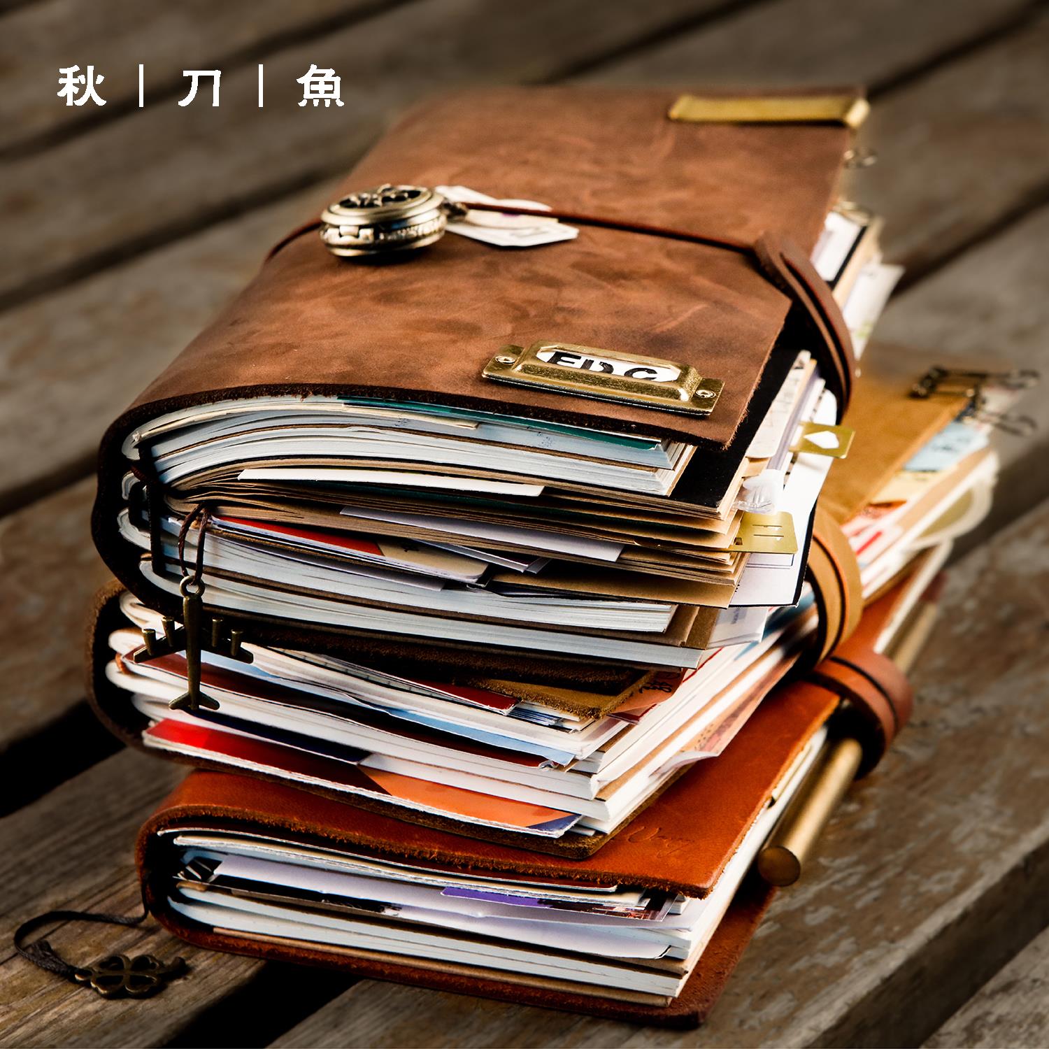 秋刀鱼限量瑕疵本tn手帐本 牛皮笔记本活页本子 手工记事本覆古日