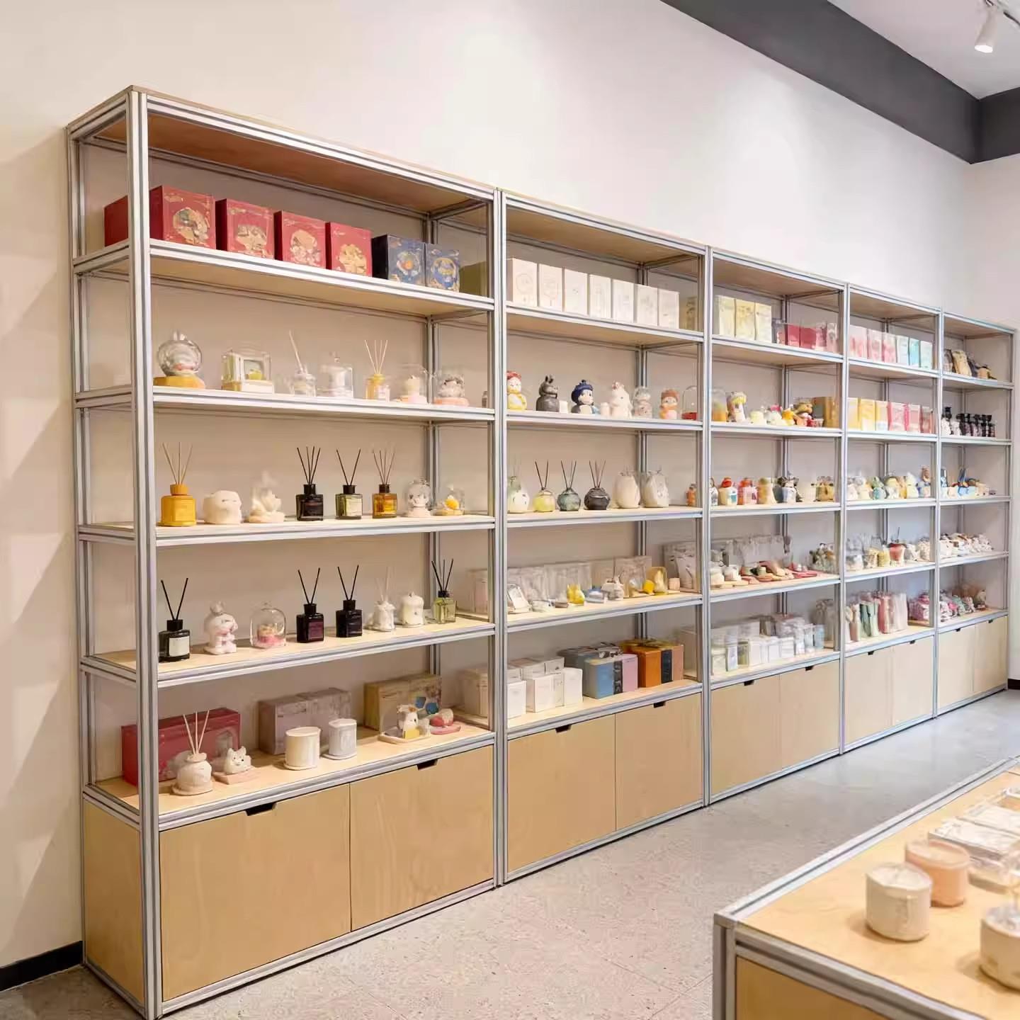 简约现代饰品展示柜铝挤型材料陈列展示架海洋板落地货架上墙收纳