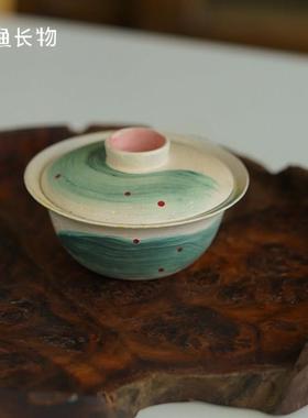 牧渔小乔盖碗手工化妆土粗陶复古悬停茶杯景德镇陶瓷功夫茶具茶碗