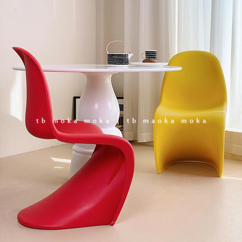 mokamoka餐椅异形创意化妆凳中古ins风潘东椅北欧网红靠背椅子