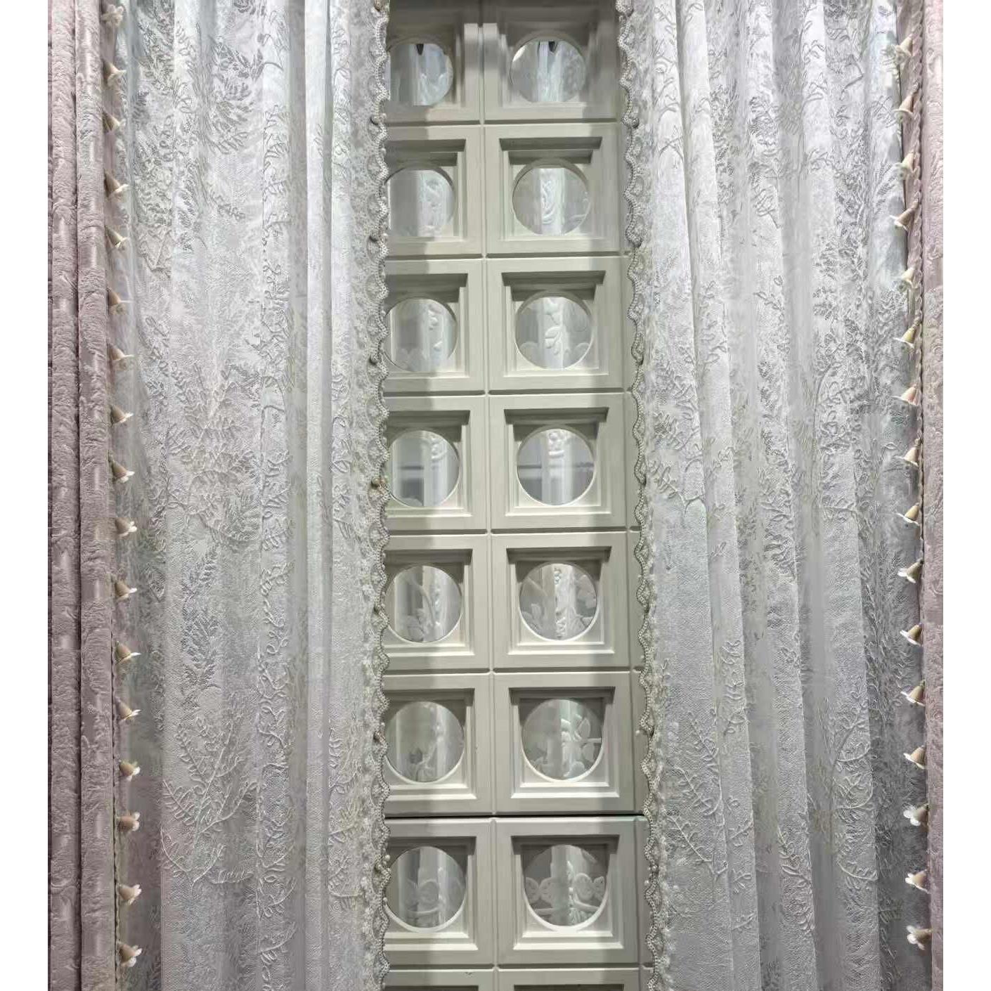 芳华纱金线绳绣成品透光微透人纱帘