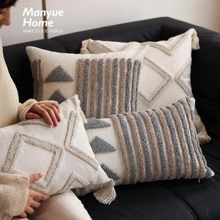 蔓越家 波西米亚风几何圈绒抱枕沙发客厅靠垫民宿棉麻抱枕套含芯