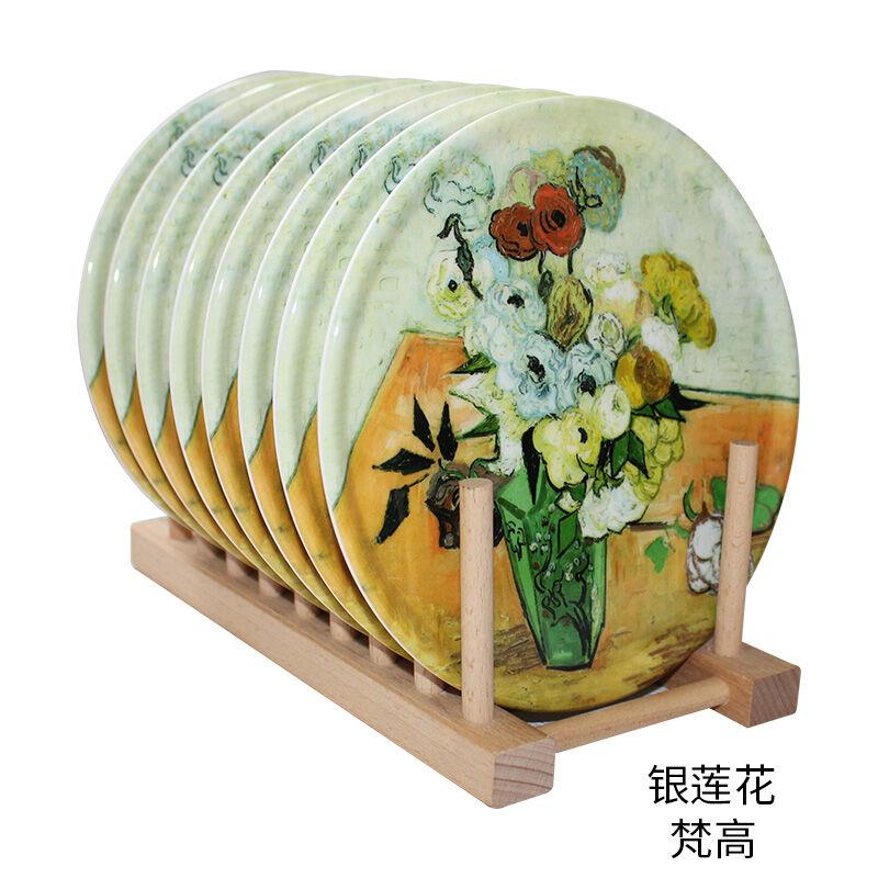 世界名画隔热餐垫8个装防烫密胺垫彷瓷隔热垫盘子锅垫餐桌垫彩盒
