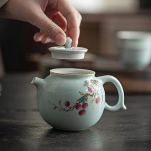 泡茶壶老式 青梅茶壶高端日式 极简青瓷陶瓷单壶家用自带过滤泡茶器