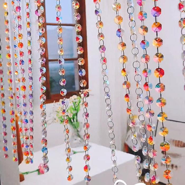 珠链门帘2024新款水晶珠帘隔断帘玄关帘子免打孔门对门珠子风水帘