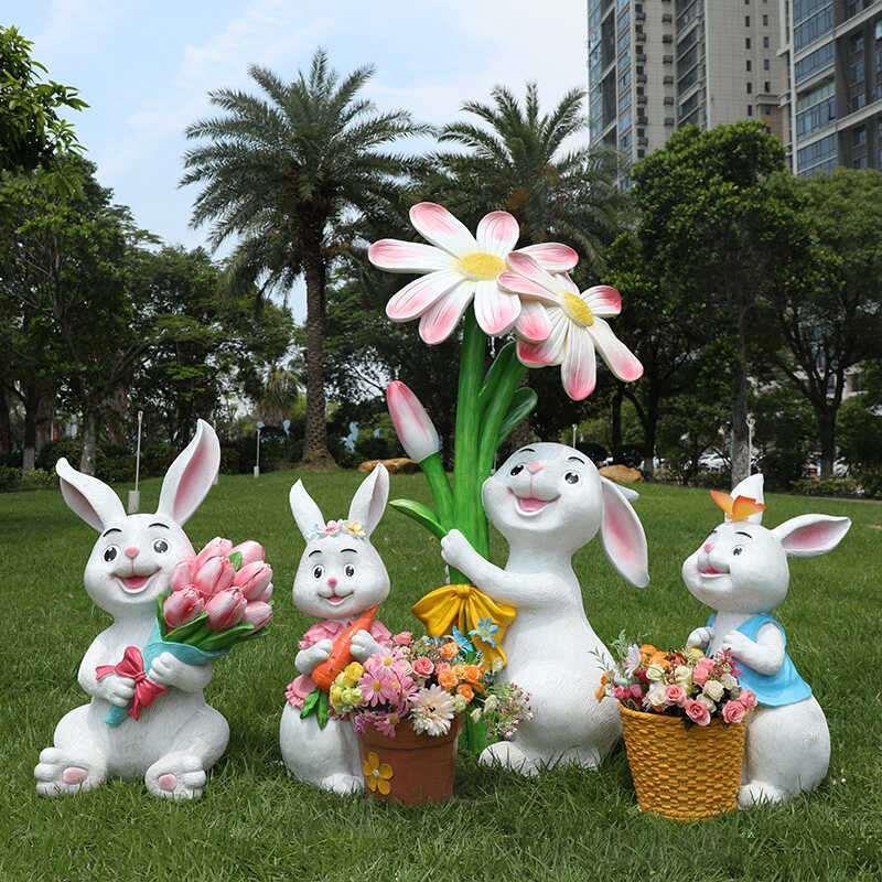 花园兔子摆件太阳能灯玻璃钢雕塑户外庭院阳台园艺幼儿园景观装饰