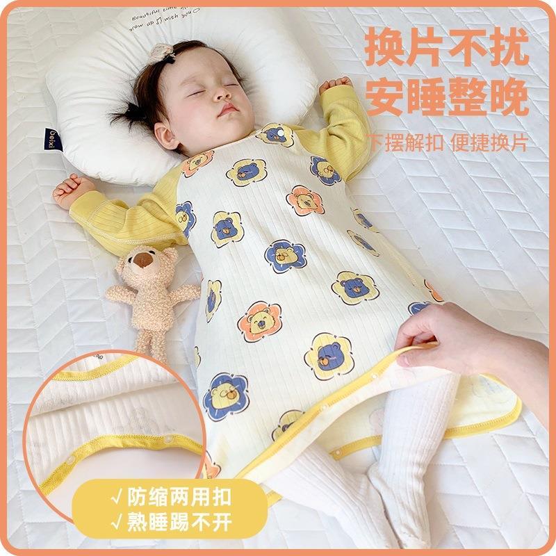 婴儿睡袋春秋四季薄款纯棉睡袍儿童长袖家居服宝宝连体衣护肚加厚