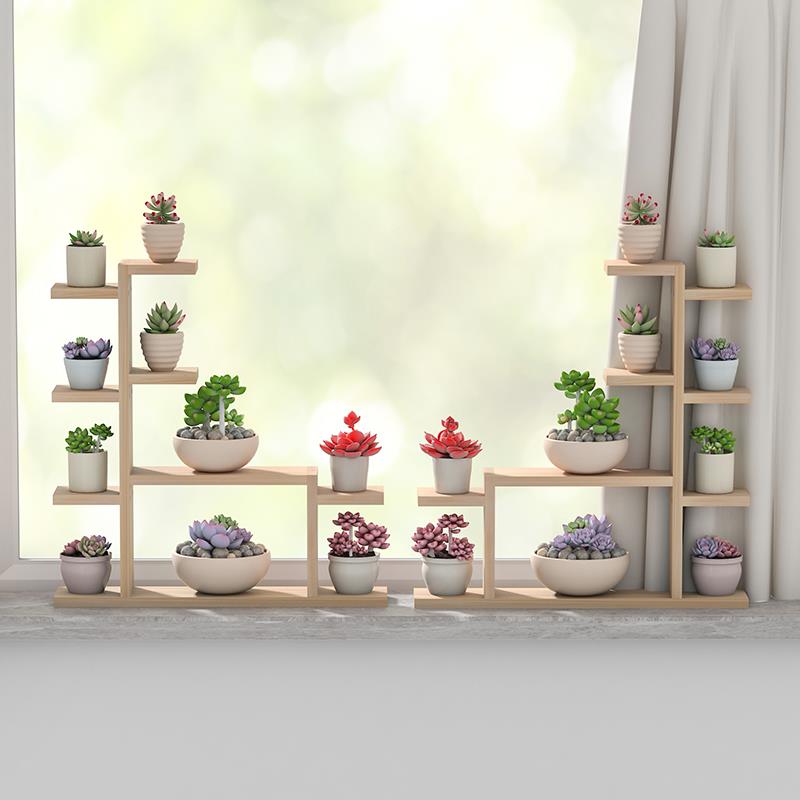 浮动桌窗台多肉花架实木多层室内客厅桌面装饰阳台架子原木组合