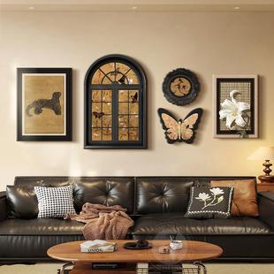 法式复古客厅装饰画高级感蝴蝶组合卧室壁画中古风沙发背景墙挂画