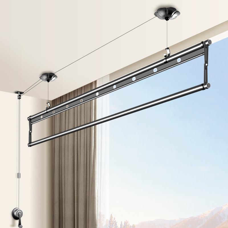 升降晾衣架阳台家用手摇单杆晾衣杆室内手动晒衣架顶装折叠凉衣架