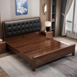 黑色实木软包床高级感轻奢床架家用卧室箱式床储物结婚的1米8大床