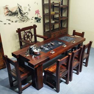 阳台小型泡茶桌 老船木茶桌椅组合家用办公实木功夫茶台茶几新中式