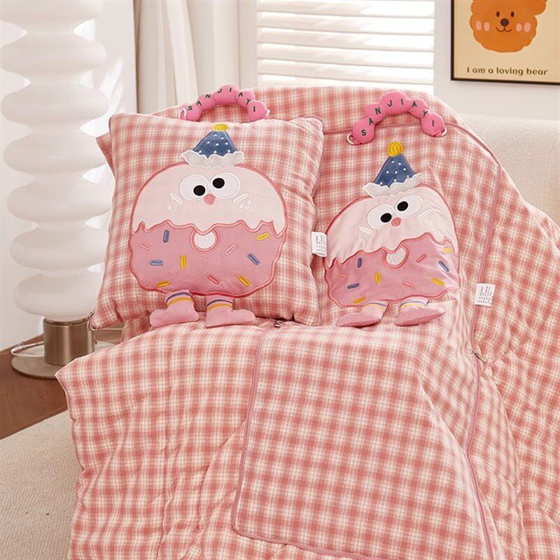 卡通全棉抱枕被子两用办公室午睡毯子二合一汽车载靠垫纯棉空调被
