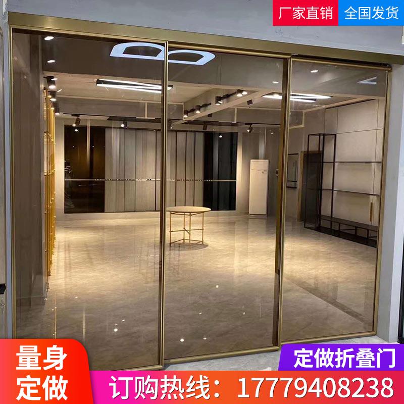 极窄上下轨吊轨移门阳台三联动门折叠门厨房衣帽间玻璃推拉门隔断