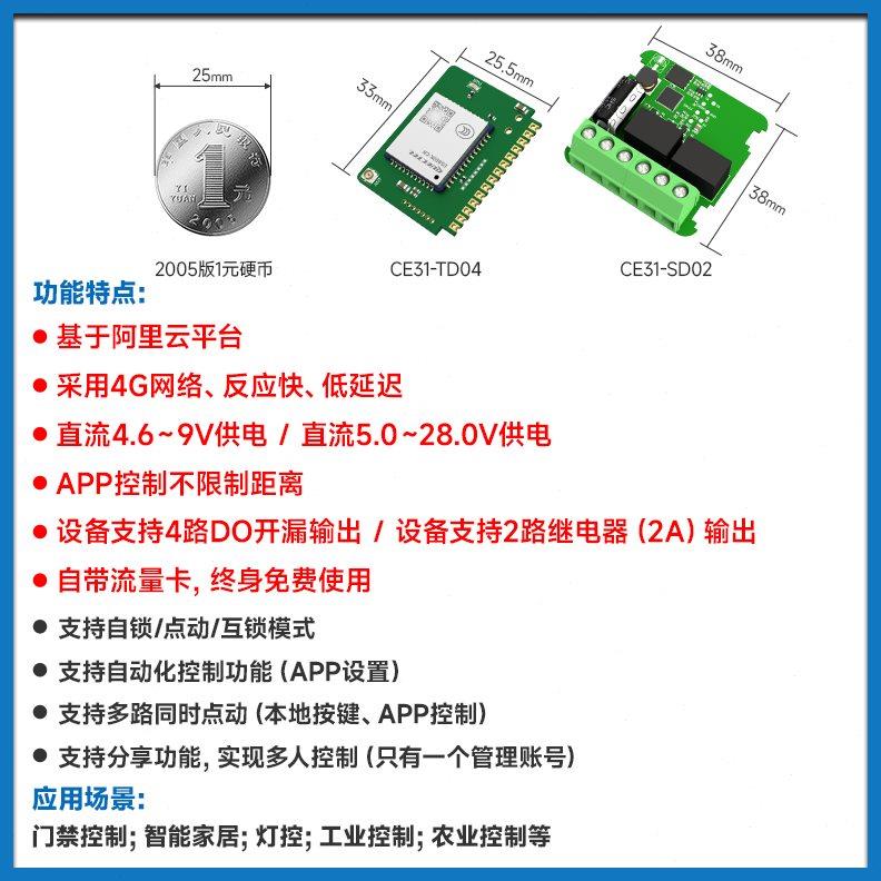 4G手机无线遥控开关模块继电器输出门禁定时控制器支持二次开发