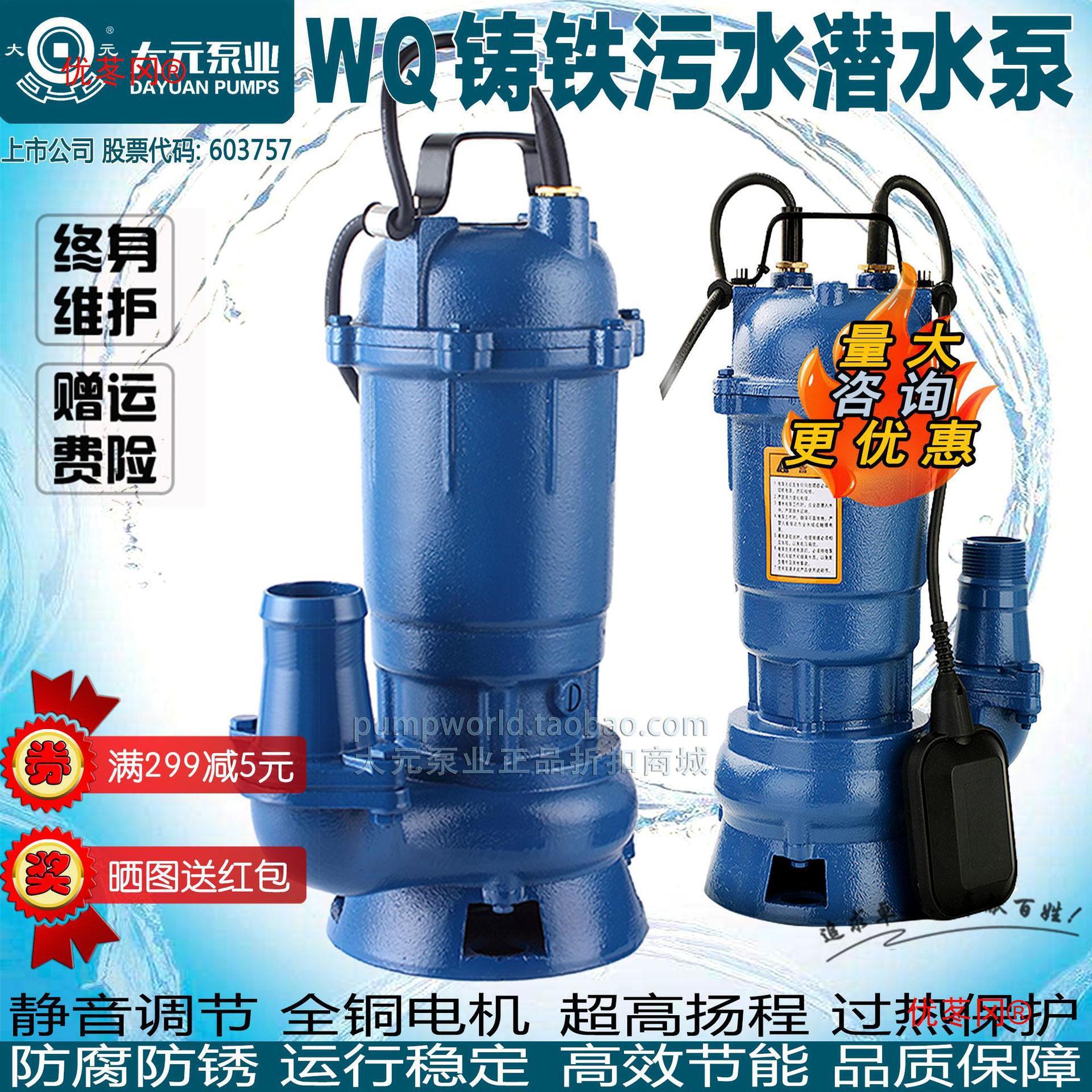 大元铸铁污水泵家用化粪池沼气池排污泵220V380V无堵塞污水提升泵