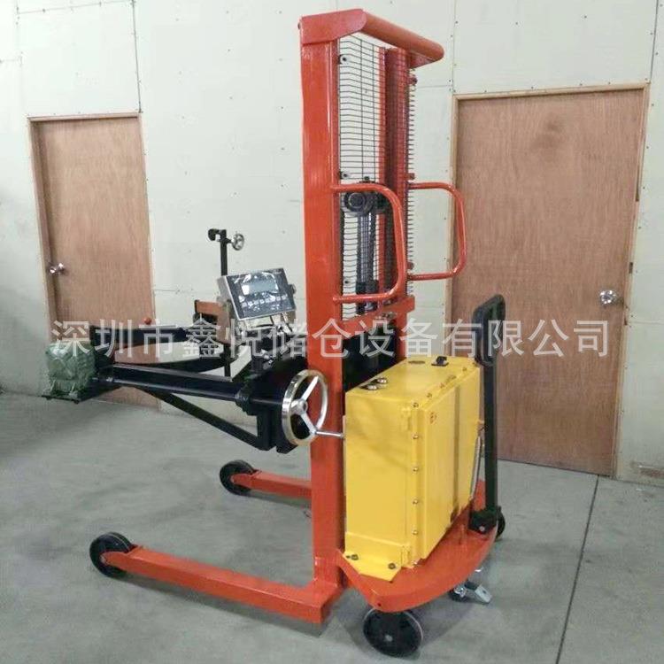 防爆油桶堆高车带电子称半电动油桶倒料车油桶升降翻转搬运车