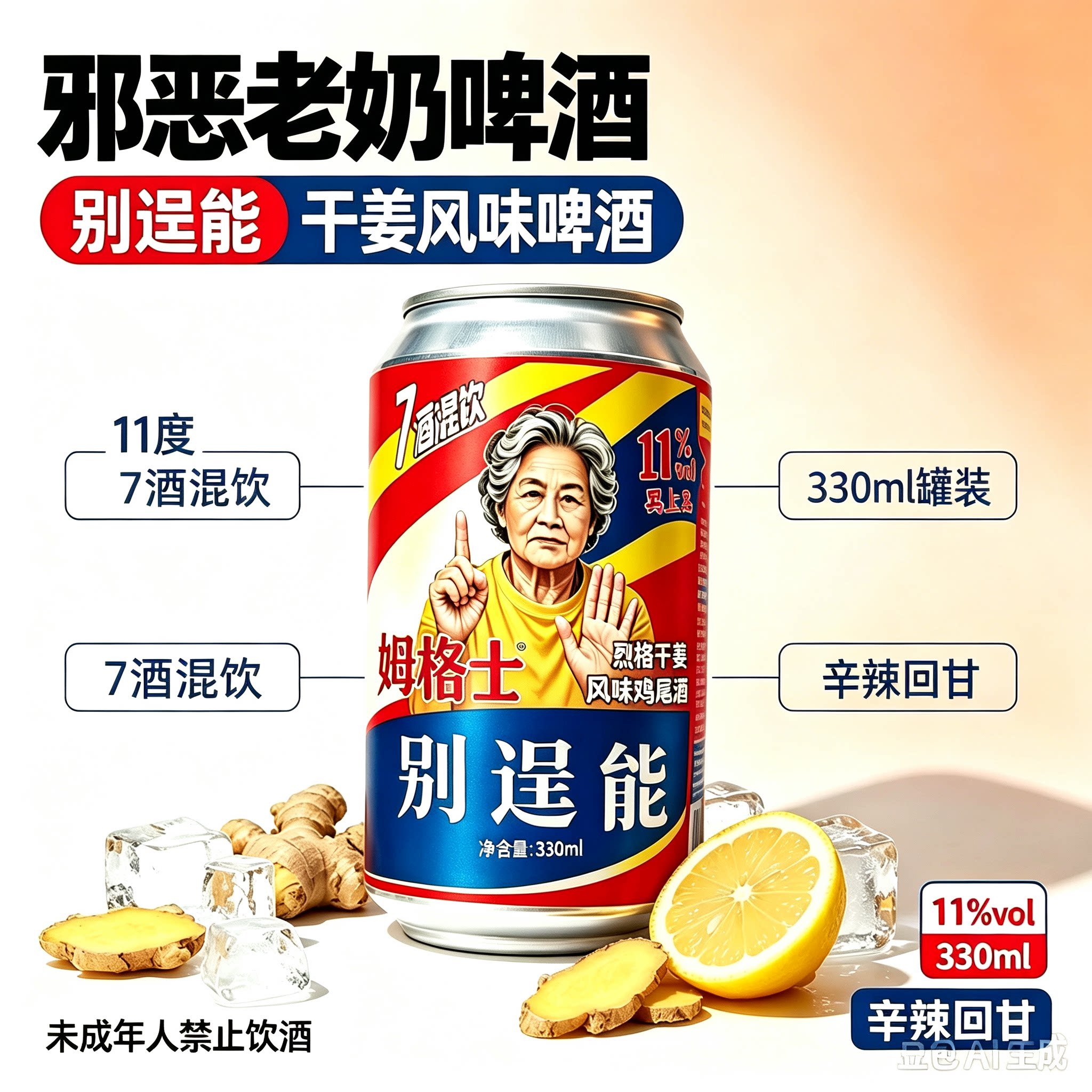 邪恶老奶啤酒姆格士别逞能干姜风味11度330ml罐装网红微醺小酒
