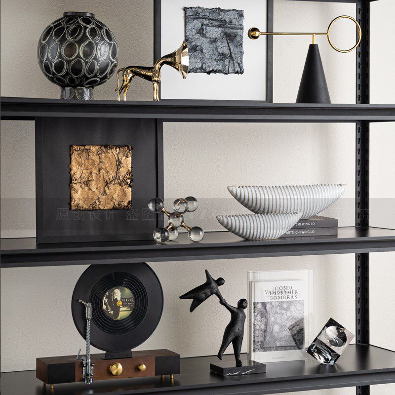 意式轻奢样板房客厅电视柜书柜桌面组合套装简约沙发背景墙摆件