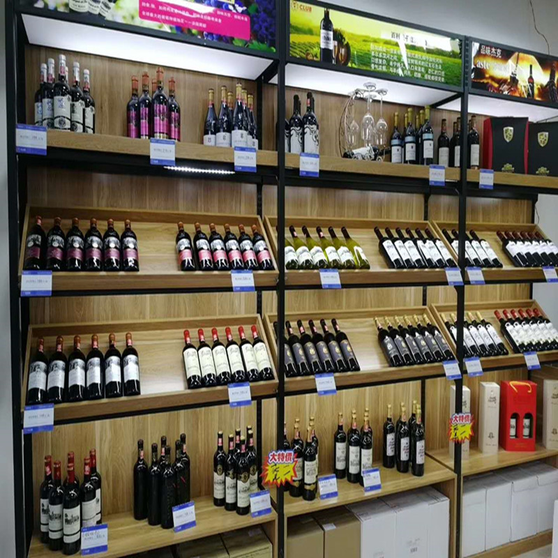 钢木货架展柜置物架化妆品架红酒白酒展示架陈列柜高柜酒柜货架
