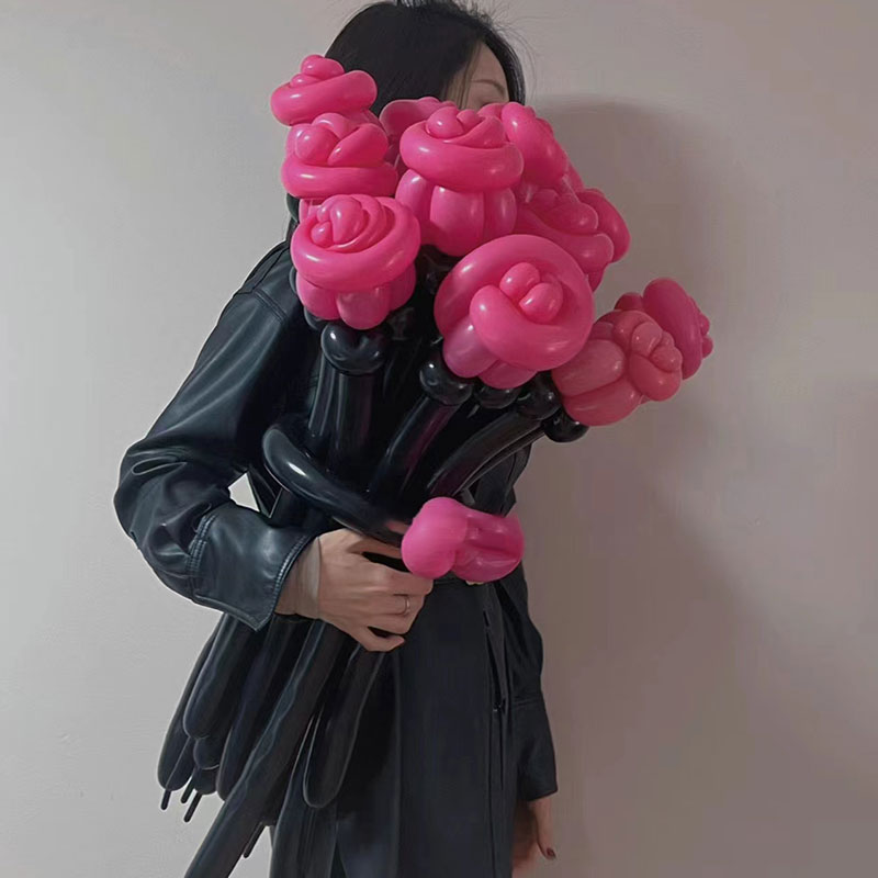 情人节玫红气球花束七夕玫红色郁金香玫瑰DIY材料包生日拍照 领证