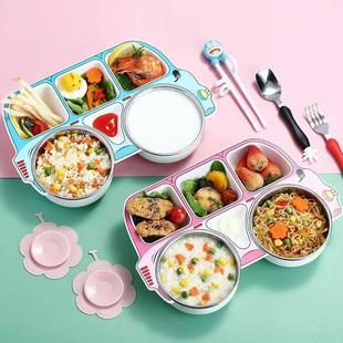 食品级女孩男孩 不锈钢吃饭分格幼儿园宝宝餐盘儿童碗勺餐具套装