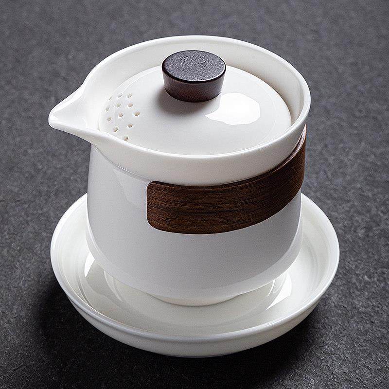 羊脂玉白瓷盖碗高档泡茶壶茶杯垫防烫大号手抓壶单壶功夫茶具套组,餐饮具,盖碗,淘宝优惠券,粉丝福利购,淘宝优惠卷