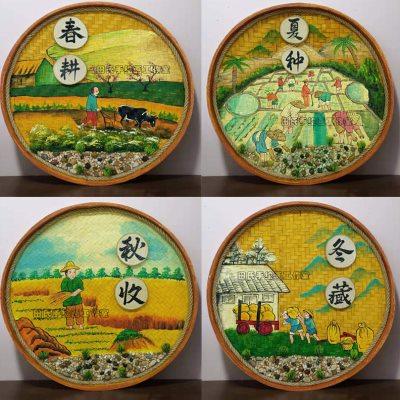 手绘竹编画复古怀旧装饰挂件农家乐墙壁挂饰品农家院墙面挂画农庄