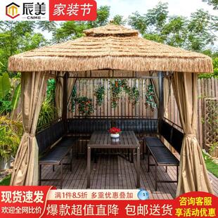 户外休闲 农场茅草凉亭庭院室外风景区彷真稻草茅草雨棚四角遮阳