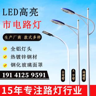 LED市电路灯6米户外防水市政道路照明高杆灯新农村单臂双臂路灯杆