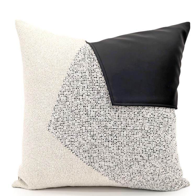 黑色现代简约奢华高端沙发枕编织纹理垫套拼接Pu黑白雪尼尔,居家布艺,靠垫/抱枕,淘宝优惠券,粉丝福利购,淘宝优惠卷