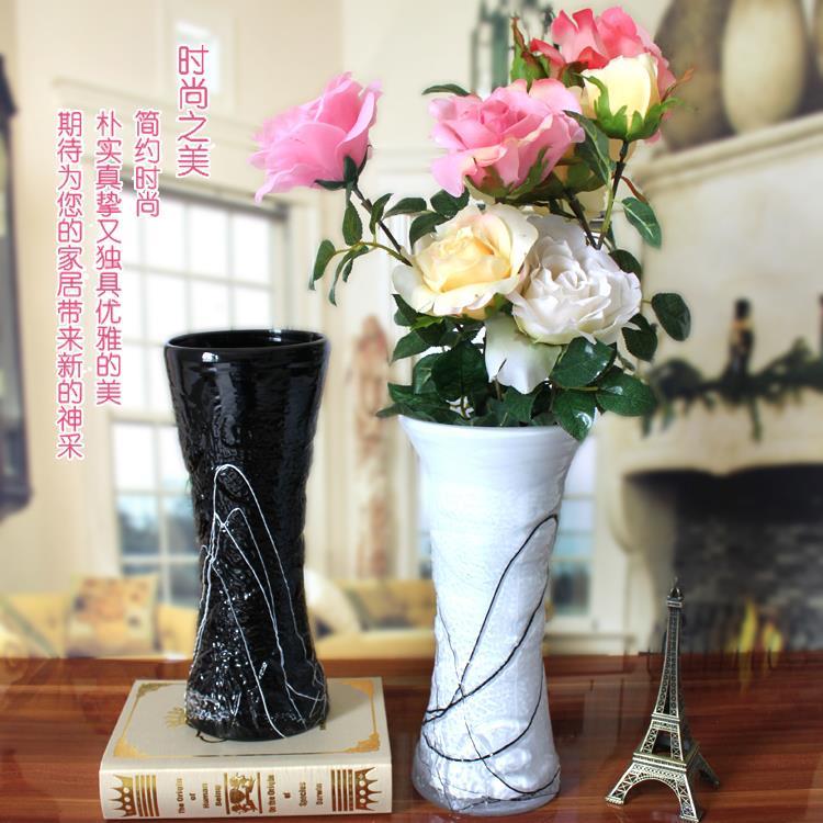 欧式高档黑白拉丝大号玻璃花瓶富贵竹水培花器餐桌客厅摆件绿植