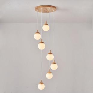 复式楼旋转楼梯间吊灯北欧原木风餐厅吊灯简约现代日式格楼梯灯